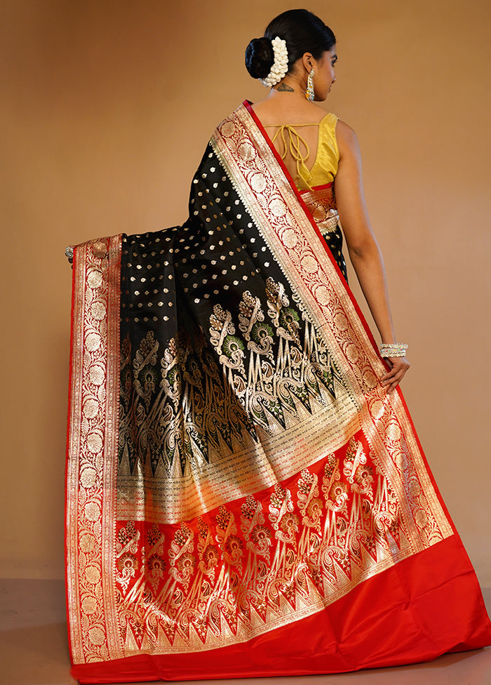Black Banarasi Pure Silk Saree With Blouse Piece - Indian Silk House Agencies