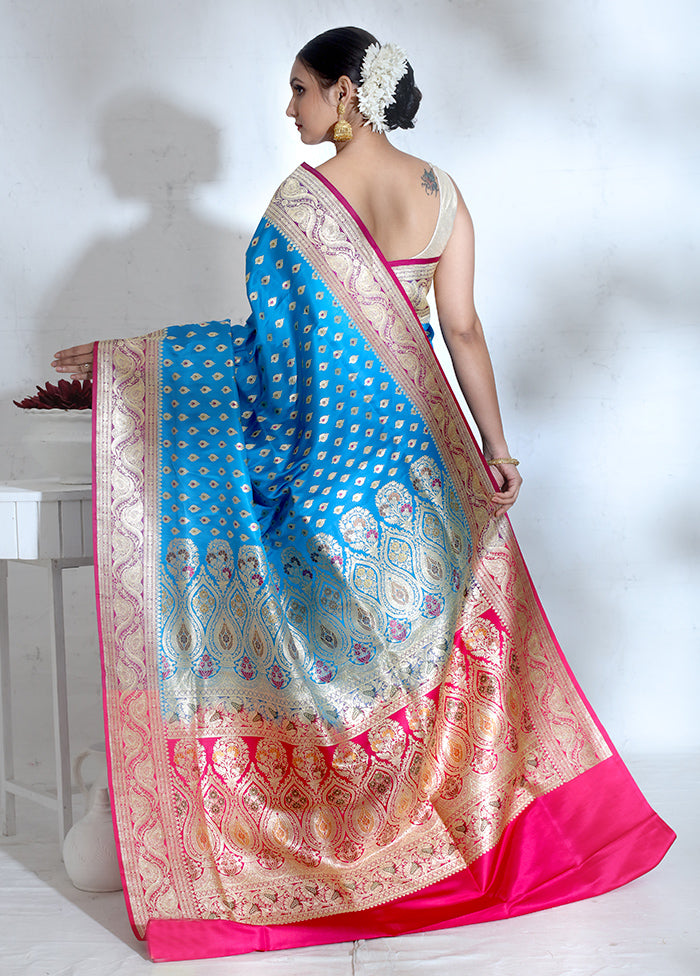 Blue Banarasi Pure Silk Saree With Blouse Piece - Indian Silk House Agencies