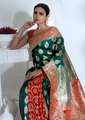 Green Banarasi Pure Silk Saree With Blouse Piece - Indian Silk House Agencies