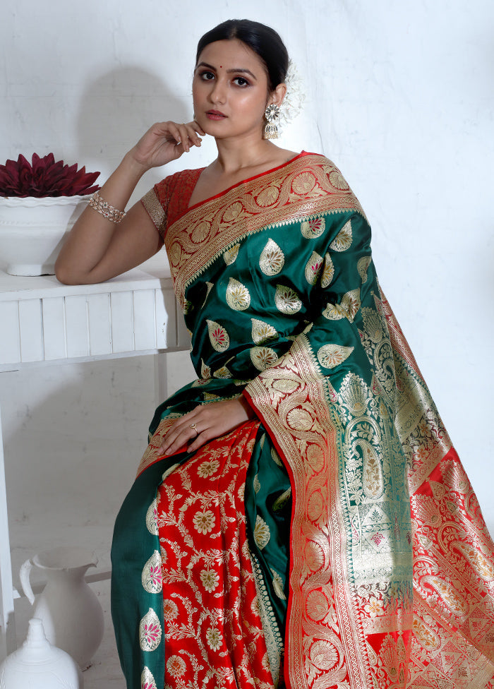 Green Banarasi Pure Silk Saree With Blouse Piece - Indian Silk House Agencies