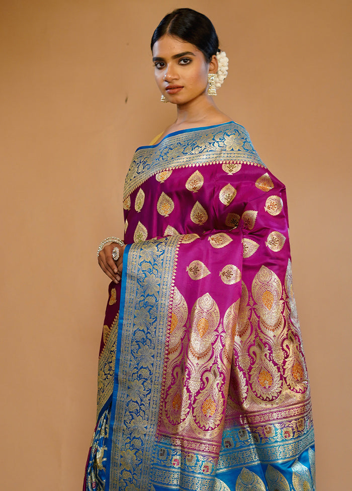 Purple Banarasi Pure Silk Saree With Blouse Piece - Indian Silk House Agencies