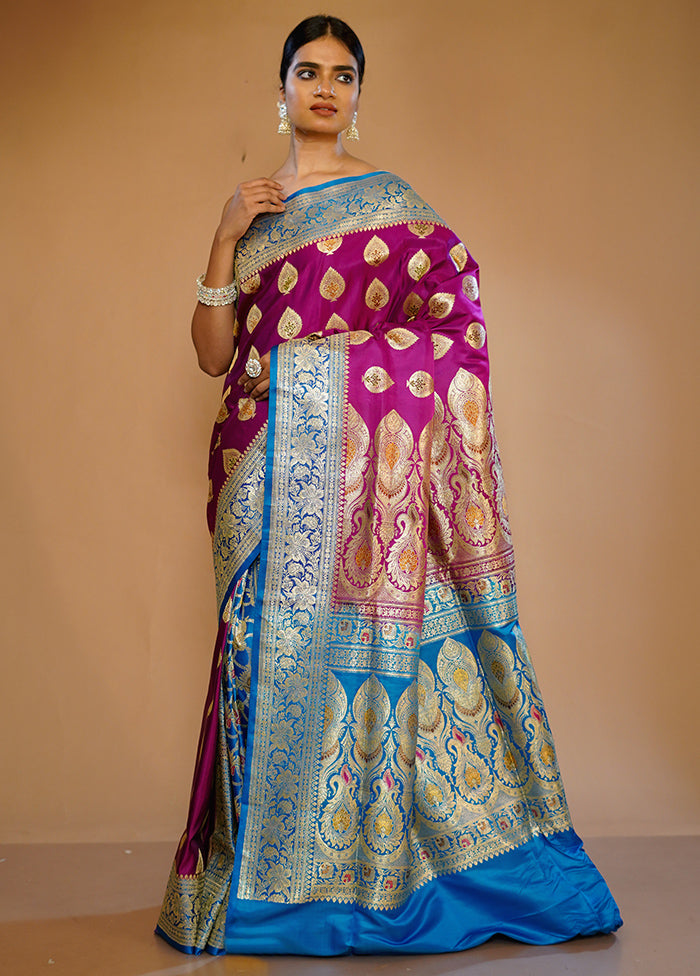 Purple Banarasi Pure Silk Saree With Blouse Piece - Indian Silk House Agencies