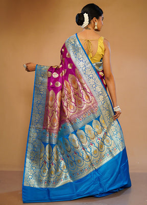 Purple Banarasi Pure Silk Saree With Blouse Piece - Indian Silk House Agencies