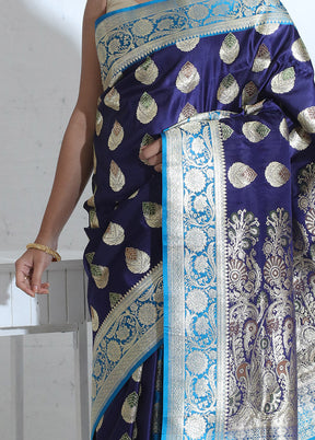 Blue Banarasi Pure Silk Saree With Blouse Piece - Indian Silk House Agencies