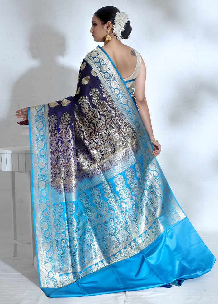 Blue Banarasi Pure Silk Saree With Blouse Piece - Indian Silk House Agencies