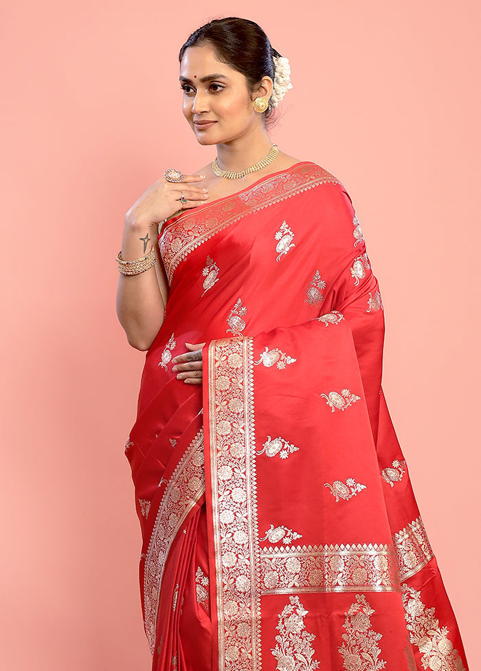 Red Banarasi Silk Saree With Blouse Piece - Indian Silk House Agencies