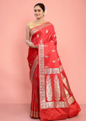 Red Banarasi Silk Saree With Blouse Piece - Indian Silk House Agencies