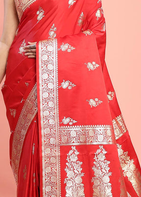 Red Banarasi Silk Saree With Blouse Piece - Indian Silk House Agencies