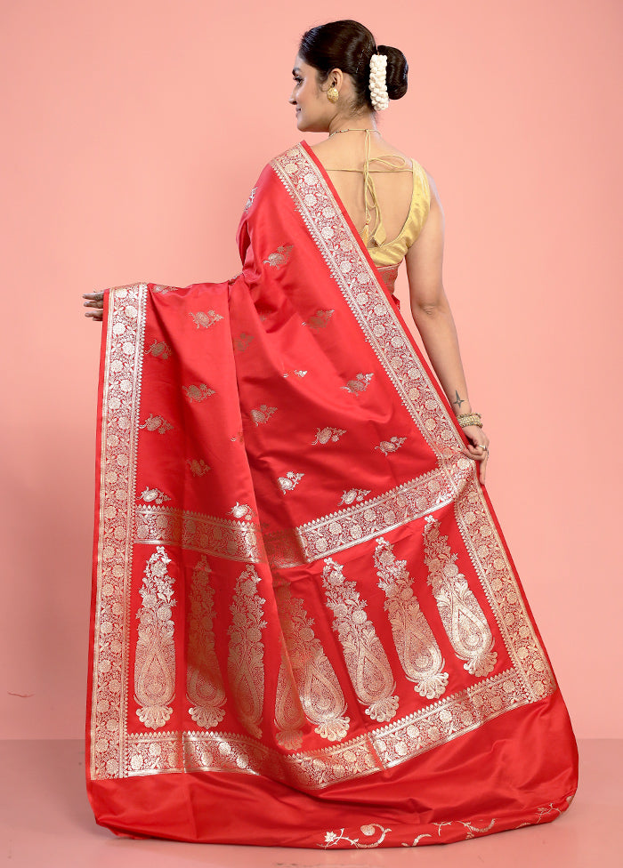 Red Banarasi Silk Saree With Blouse Piece - Indian Silk House Agencies