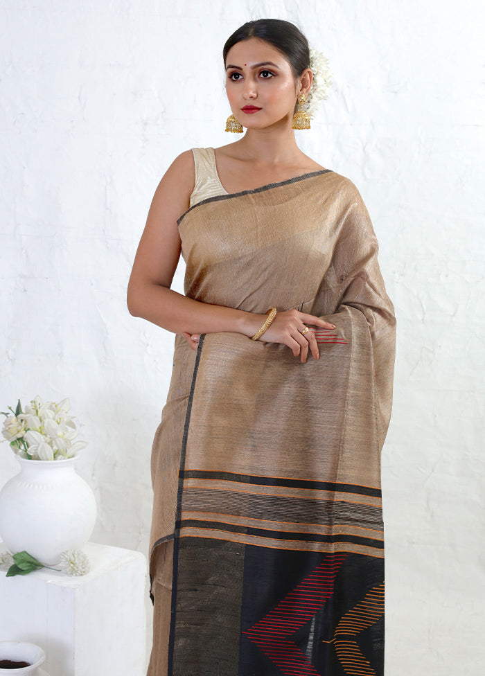 Brown Tussar Pure Silk Saree With Blouse Piece - Indian Silk House Agencies