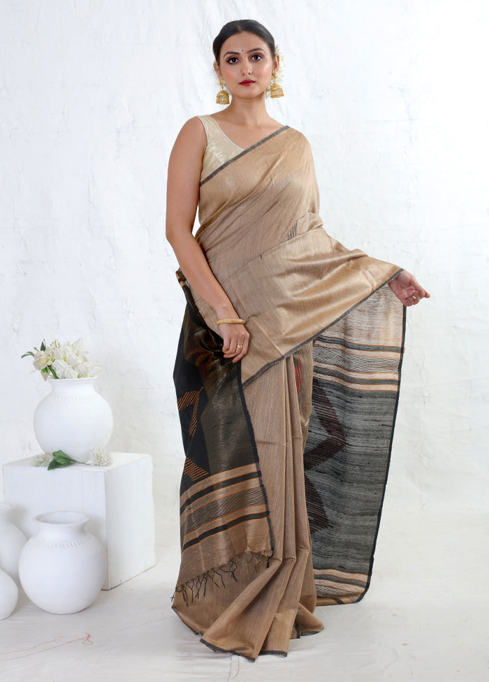 Brown Tussar Pure Silk Saree With Blouse Piece - Indian Silk House Agencies