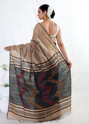 Brown Tussar Pure Silk Saree With Blouse Piece - Indian Silk House Agencies