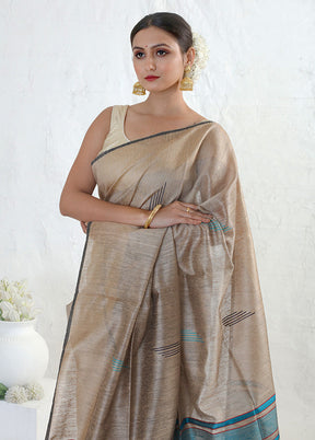 Brown Tussar Pure Silk Saree With Blouse Piece - Indian Silk House Agencies