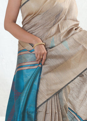 Brown Tussar Pure Silk Saree With Blouse Piece - Indian Silk House Agencies