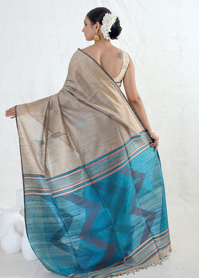 Brown Tussar Pure Silk Saree With Blouse Piece - Indian Silk House Agencies