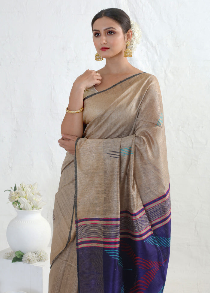 Brown Tussar Pure Silk Saree With Blouse Piece - Indian Silk House Agencies