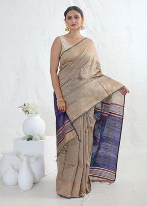 Brown Tussar Pure Silk Saree With Blouse Piece - Indian Silk House Agencies