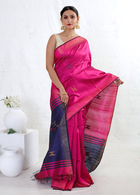 Pink Tussar Pure Silk Saree With Blouse Piece - Indian Silk House Agencies