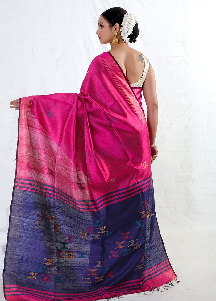 Pink Tussar Pure Silk Saree With Blouse Piece - Indian Silk House Agencies