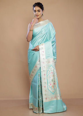 Green Banarasi Pure Silk Saree With Blouse Piece - Indian Silk House Agencies