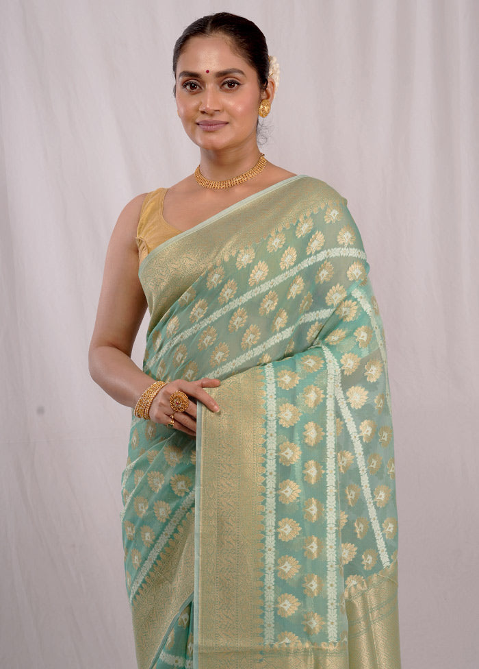 Green Pure Cotton Saree With Blouse Piece - Indian Silk House Agencies