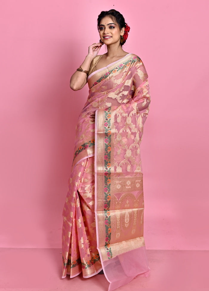 Pink Organza Saree With Blouse Piece - Indian Silk House Agencies