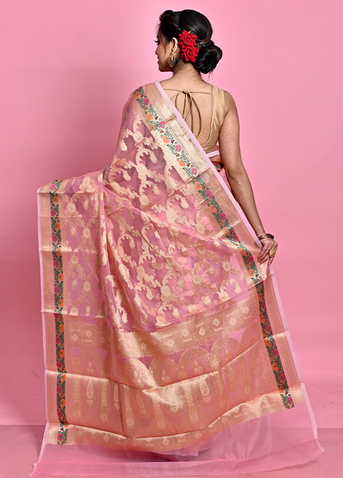 Pink Organza Saree With Blouse Piece - Indian Silk House Agencies