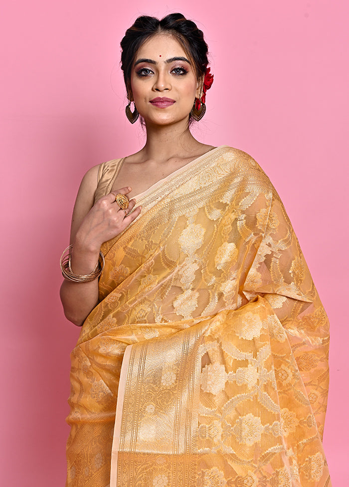 Yellow Organza Saree With Blouse Piece - Indian Silk House Agencies