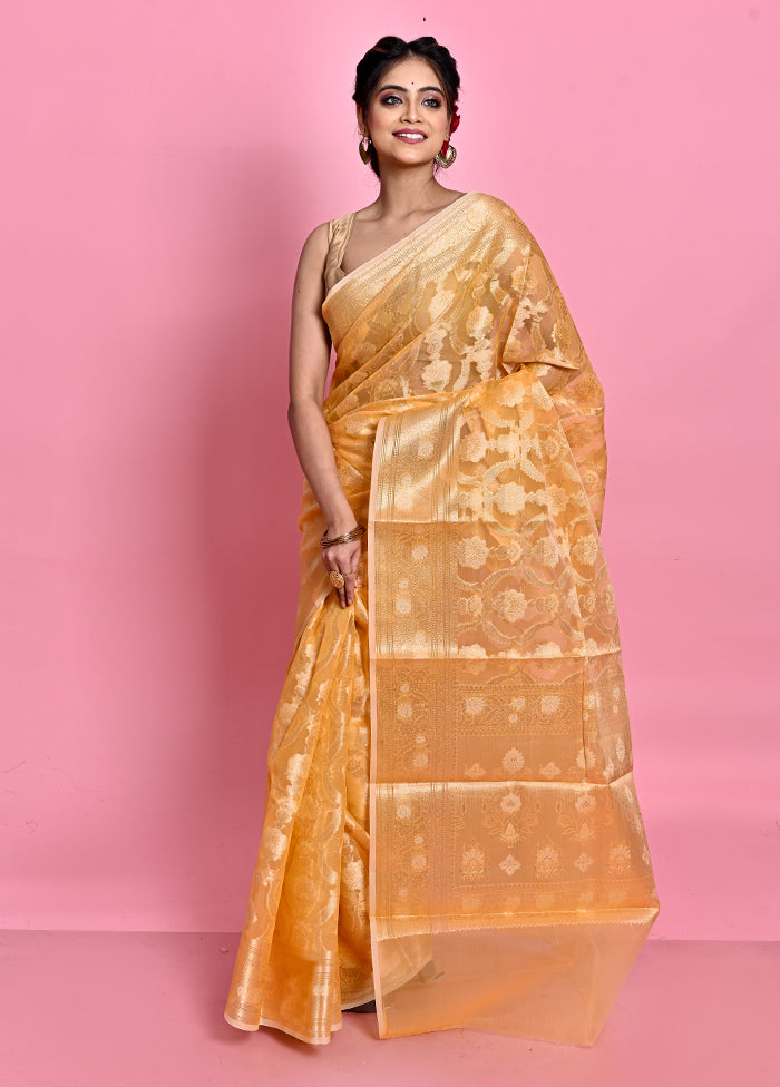 Yellow Organza Saree With Blouse Piece - Indian Silk House Agencies