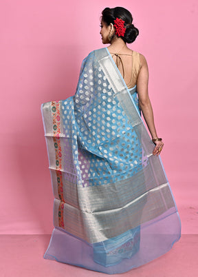 Blue Organza Saree With Blouse Piece - Indian Silk House Agencies