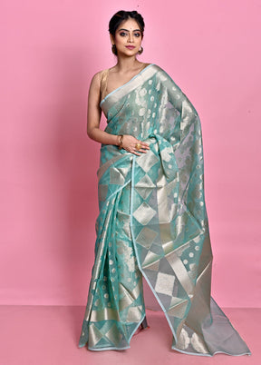 Blue Organza Saree With Blouse Piece - Indian Silk House Agencies