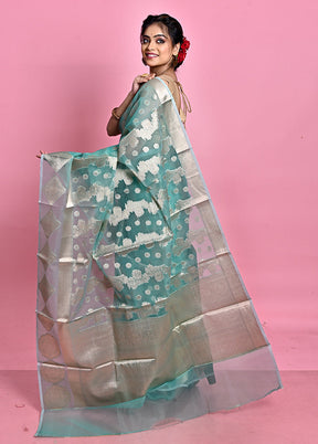 Blue Organza Saree With Blouse Piece - Indian Silk House Agencies