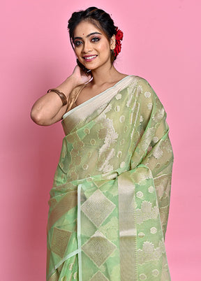 Green Organza Saree With Blouse Piece - Indian Silk House Agencies