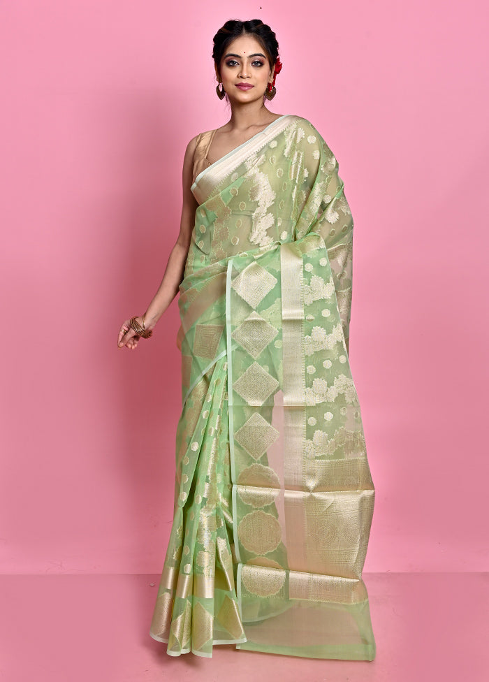 Green Organza Saree With Blouse Piece - Indian Silk House Agencies