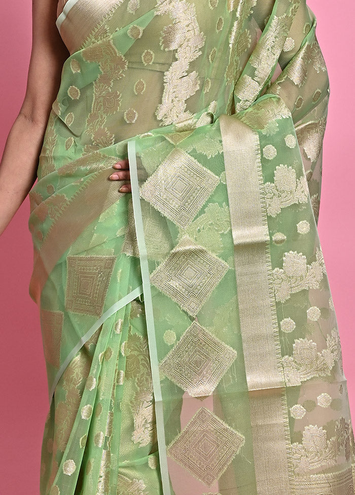 Green Organza Saree With Blouse Piece - Indian Silk House Agencies