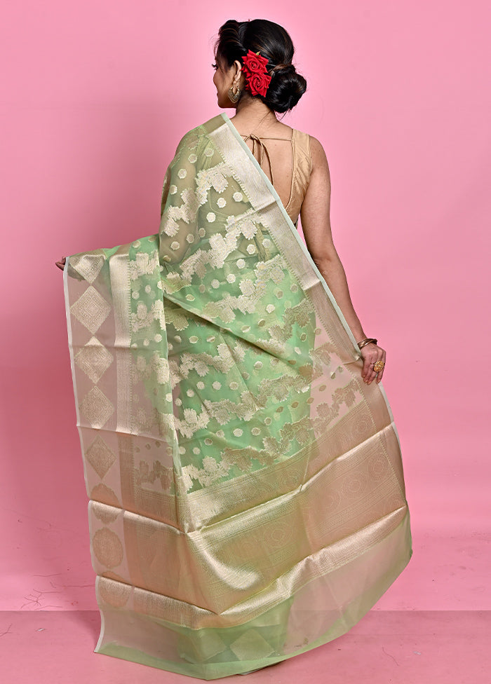 Green Organza Saree With Blouse Piece - Indian Silk House Agencies