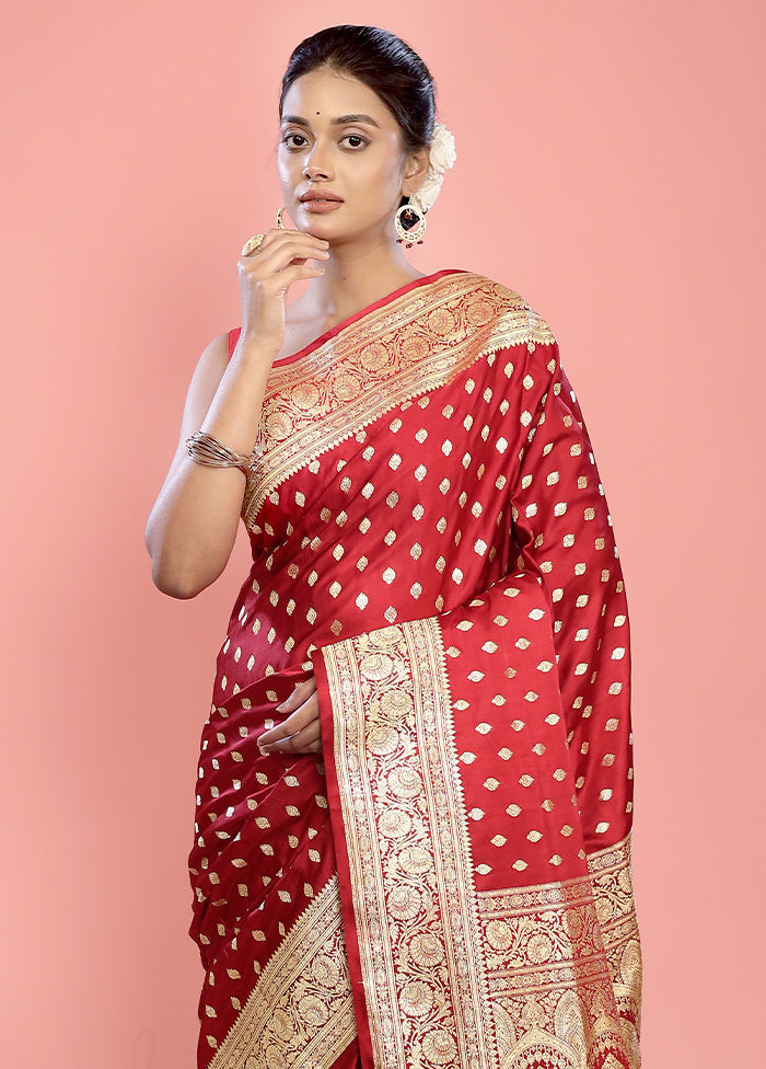 Red Banarasi Pure Silk Saree With Blouse Piece - Indian Silk House Agencies