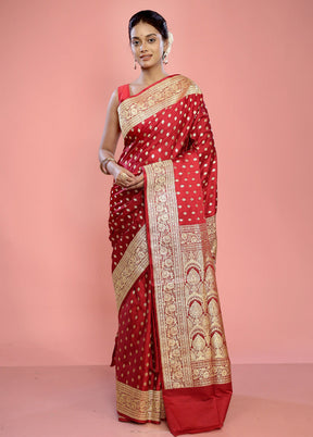 Red Banarasi Pure Silk Saree With Blouse Piece - Indian Silk House Agencies