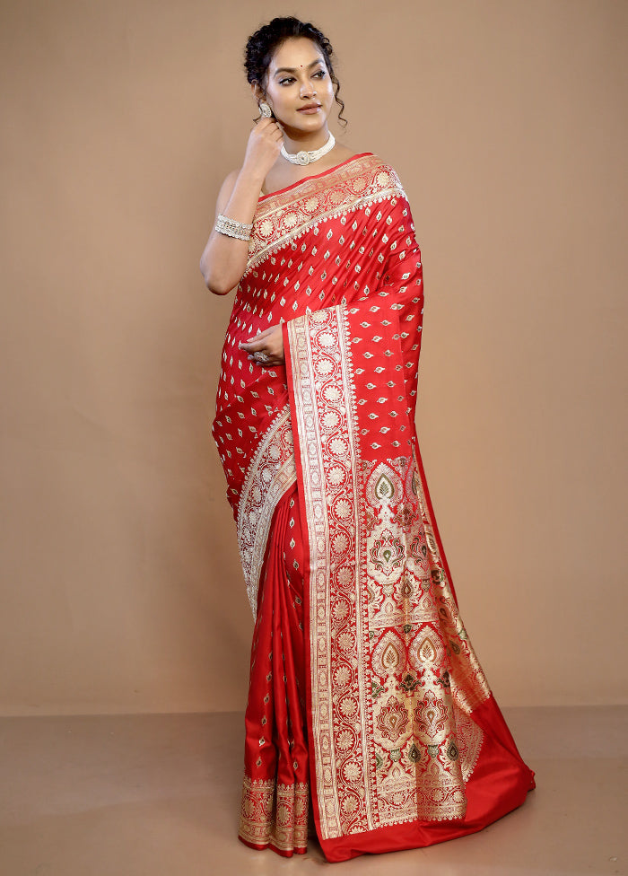 Red Banarasi Pure Silk Saree With Blouse Piece - Indian Silk House Agencies