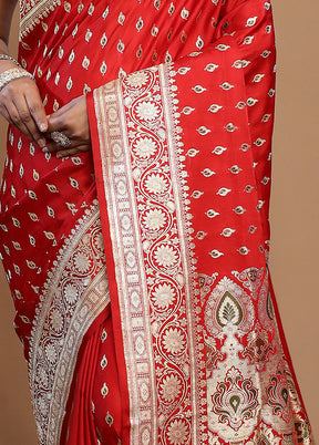 Red Banarasi Pure Silk Saree With Blouse Piece - Indian Silk House Agencies