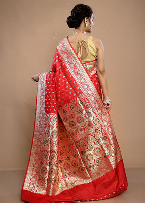 Red Banarasi Pure Silk Saree With Blouse Piece - Indian Silk House Agencies