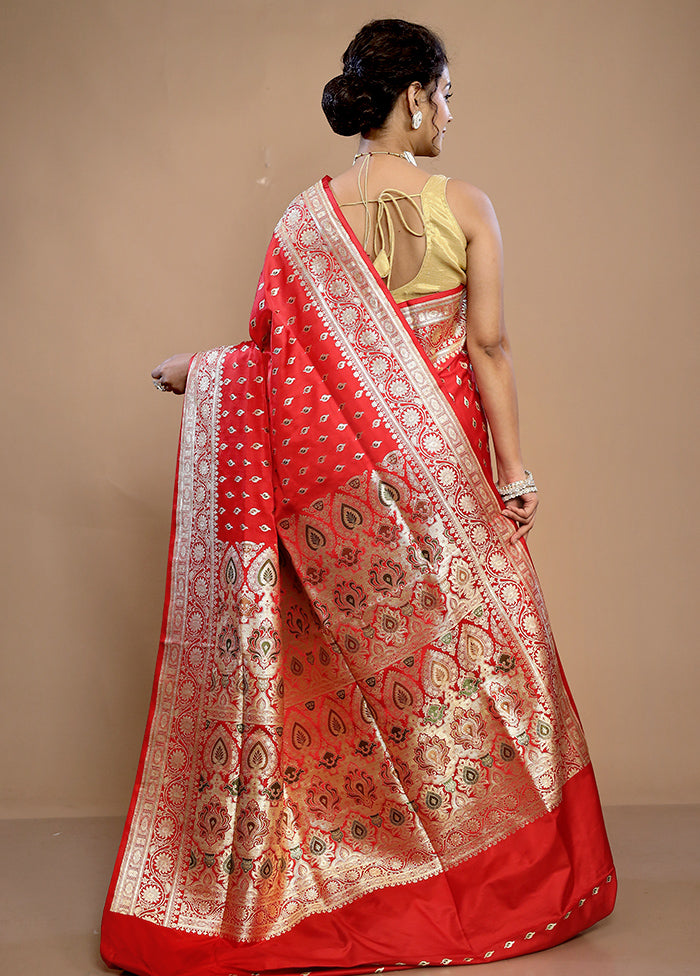 Red Banarasi Pure Silk Saree With Blouse Piece - Indian Silk House Agencies