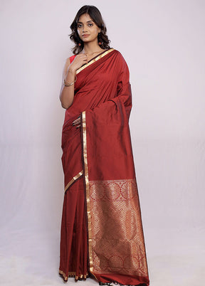 Maroon Kanjivaram Silk Saree With Blouse Piece - Indian Silk House Agencies