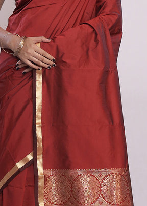 Maroon Kanjivaram Silk Saree With Blouse Piece - Indian Silk House Agencies