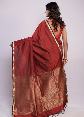 Maroon Kanjivaram Silk Saree With Blouse Piece - Indian Silk House Agencies