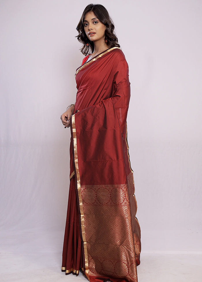 Maroon Kanjivaram Silk Saree With Blouse Piece - Indian Silk House Agencies