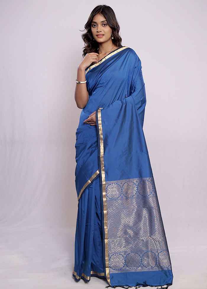 Blue Kanjivaram Silk Saree With Blouse Piece - Indian Silk House Agencies