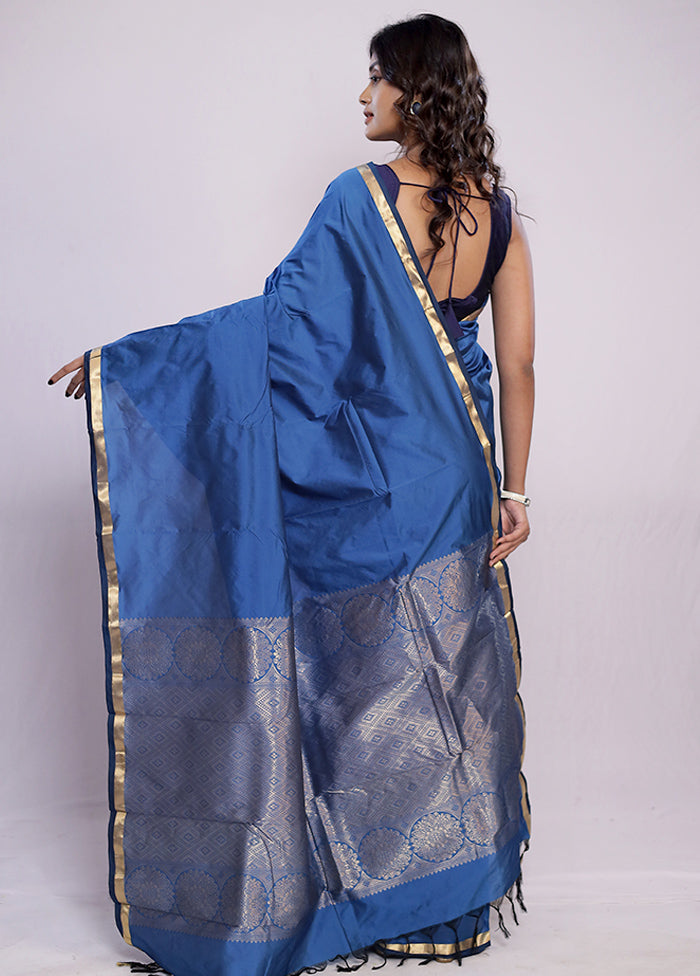 Blue Kanjivaram Silk Saree With Blouse Piece - Indian Silk House Agencies