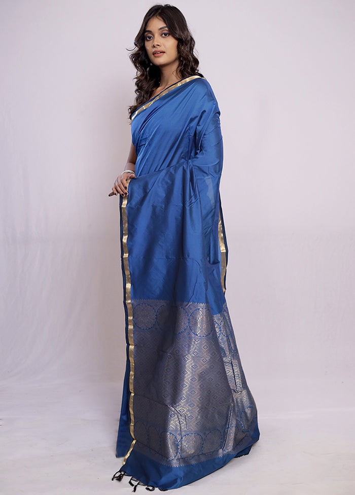 Blue Kanjivaram Silk Saree With Blouse Piece - Indian Silk House Agencies