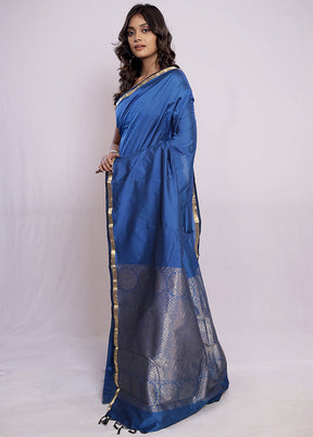 Blue Kanjivaram Silk Saree With Blouse Piece - Indian Silk House Agencies